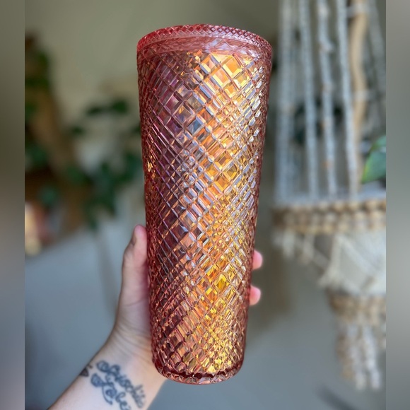 Starbucks Holiday 2021 Iridescent Rose Gold Jeweled Cold Cup Tumbler 24oz Venti - Picture 6 of 8